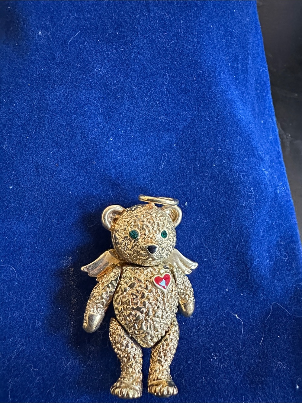 Gold Angel Bear Pin With Moveable Arms and Legs with Red Heart Accent